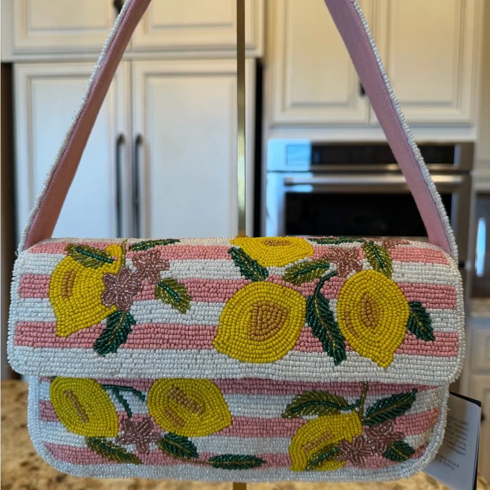 America & Beyond Beaded Lemon shoulder bag in Pink, Yellow & White - Picture 3 of 7